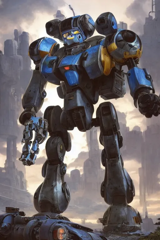 Image similar to mechwarrior 5 : mercenaries mech megaman transformer robot boss tank engine game octane render, 4 k, hd 2 0 2 2 3 d cgi rtx hdr style chrome reflexion glow fanart, global illumination ray tracing hdr fanart arstation by ian pesty by jesper ejsing pixar and disney unreal zbrush central hardmesh