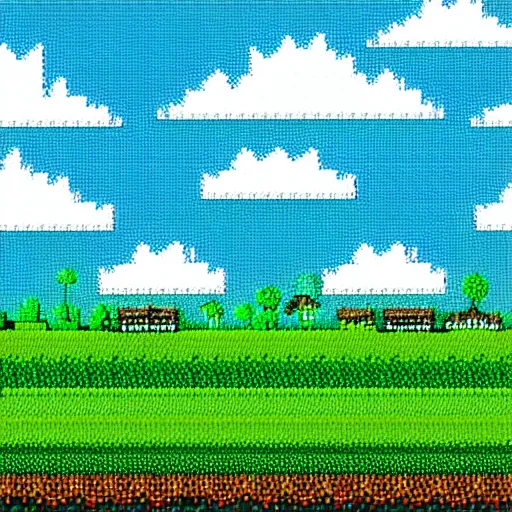 Prompt: 8-Bit Green Meadows with azure sky