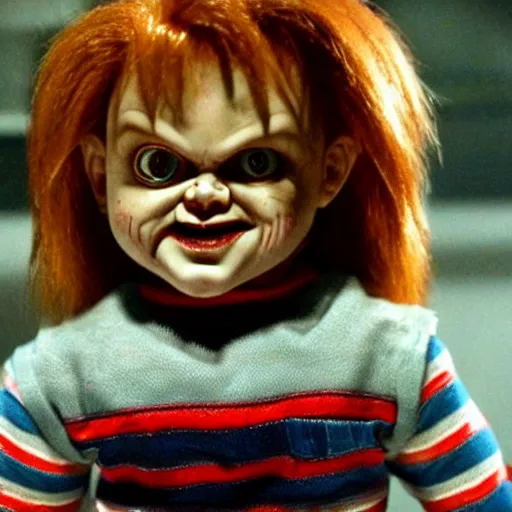 Prompt: Chucky the killer doll from the movie Child's Play in an episode of Stranger Things