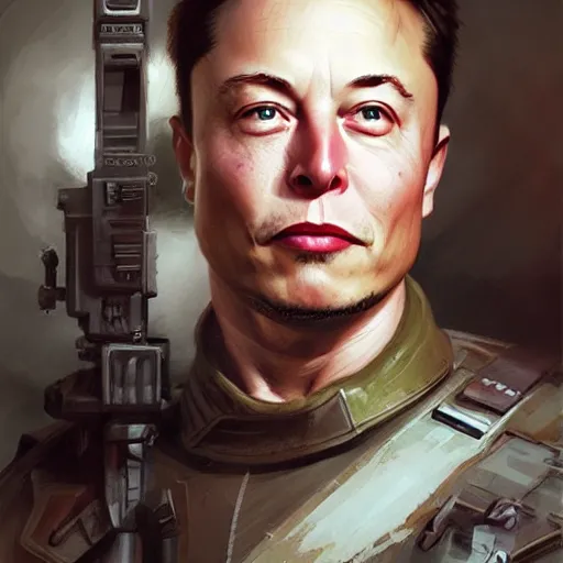 Image similar to Elon Musk as a soldier, closeup character art by Donato Giancola, Craig Mullins, digital art, 8k , highly detailed face