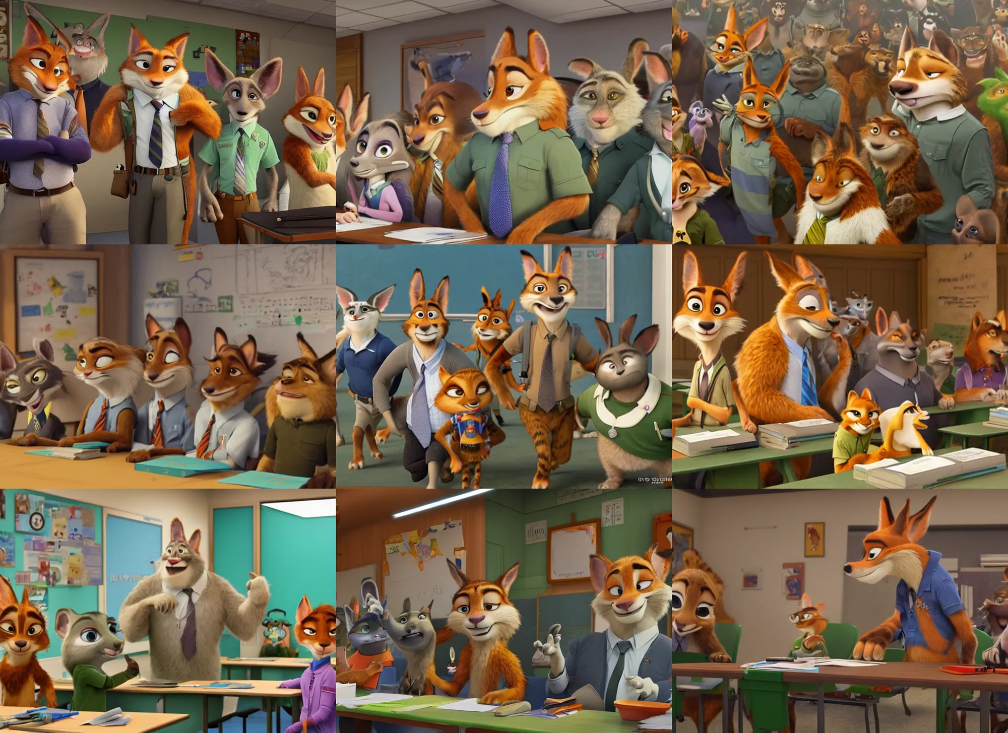 Prompt: a scene of animal character in the class room, zootopia 2