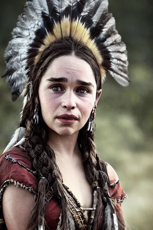 Image similar to Photo of Native American indian woman Emilia Clarke, portrait, skilled warrior of the Apache, ancient, realistic, detailed, Emilia Clarke