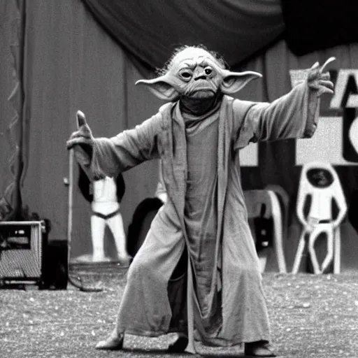 Image similar to yoda performing at woodstock