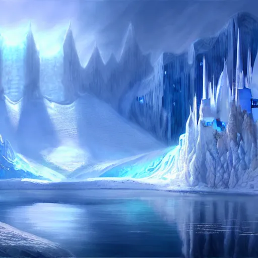 Image similar to beautiful ice kingdom by james gurney, matte painting, artstation, concept art