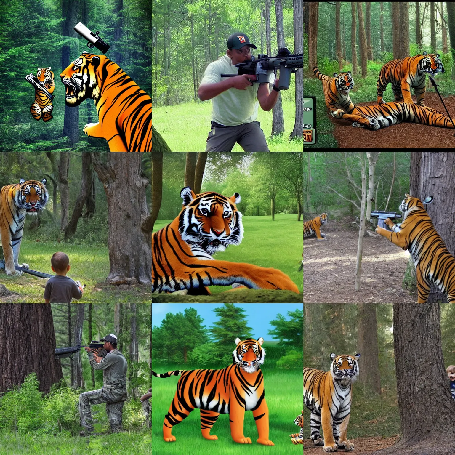 Image similar to tiger and his ar - 1 5 shooting trees, high definition, amazing, toilet babies watching