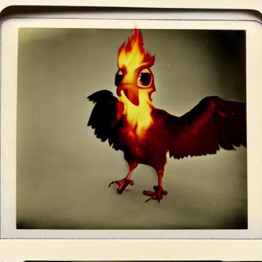 Prompt: 1 9 5 0 s polaroid picture of moltres