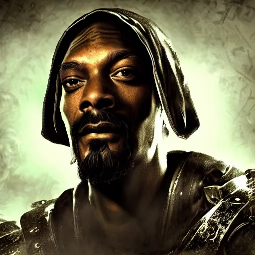 Image similar to portrait of snoop dogg as the grim reaper, league of legends amazing splashscreen artwork, gears of war, splash art, natural light, elegant, photorealistic facial features, intricate, fantasy, detailed face, atmospheric lighting, anamorphic lens flare, cinematic lighting, league of legends splash art, hd wallpaper, ultra high details by greg rutkowski