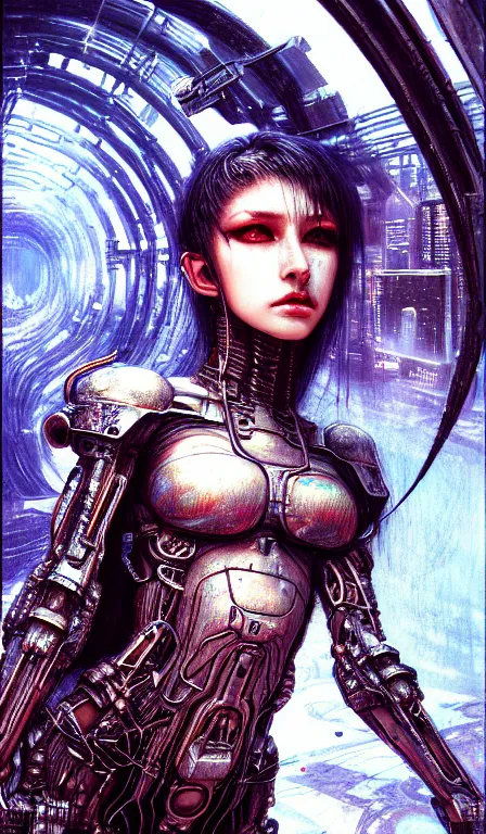 Prompt: a highly detailed long shot photo of cyberpunk female character by ayami kojima, elf, beksinski, giger, elf, rifle, intricate, digital painting, artstation, concept art, smooth, sharp focus, full body shot