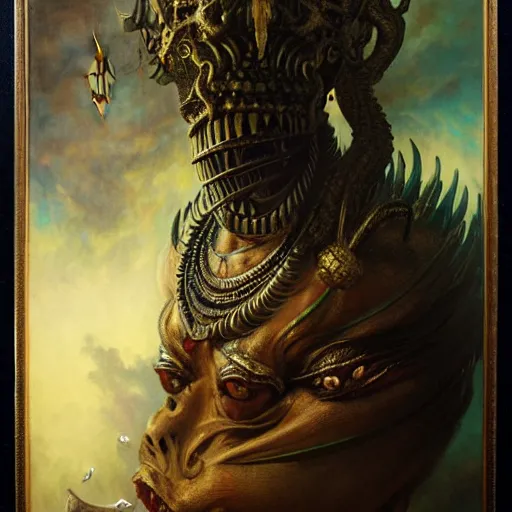 Image similar to a thai monster portrait, high detail by gaston bussiere, bayard wu, greg rutkowski, giger, maxim verehin, greg rutkowski, masterpiece, sharp focus, cinematic lightning - h 7 6 8