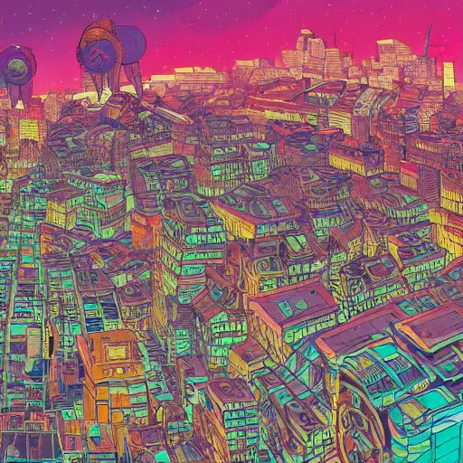 Image similar to an abandoned city being torn up by black hole, by josan gonzales and Dan Mumford