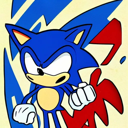 Prompt: sonic the hedgehog, in the style of sega genesis, cartoon, illustration by jean giruad!!!!!!!