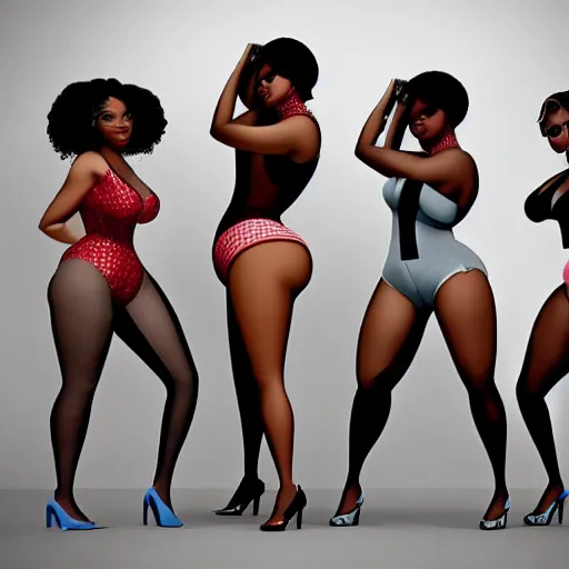 prompthunt: 16k still of a group of black bbw models twerking and some  taking a pictures of each other while posing in the same bed , they are all  laying down, 3d