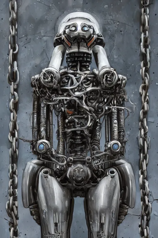 Image similar to Mech robot in chains portrait, by H.R. Giger, WLOP,