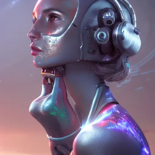 Image similar to spacegirls, 8 k uhd, unreal engine, reflected chrome, octane render in the artstyle of tom bagshaw, unreal engine 5, highly detailed face, true anatomy!, extremely detailed!, fishnets, dystopian, details visible, octane render, photography