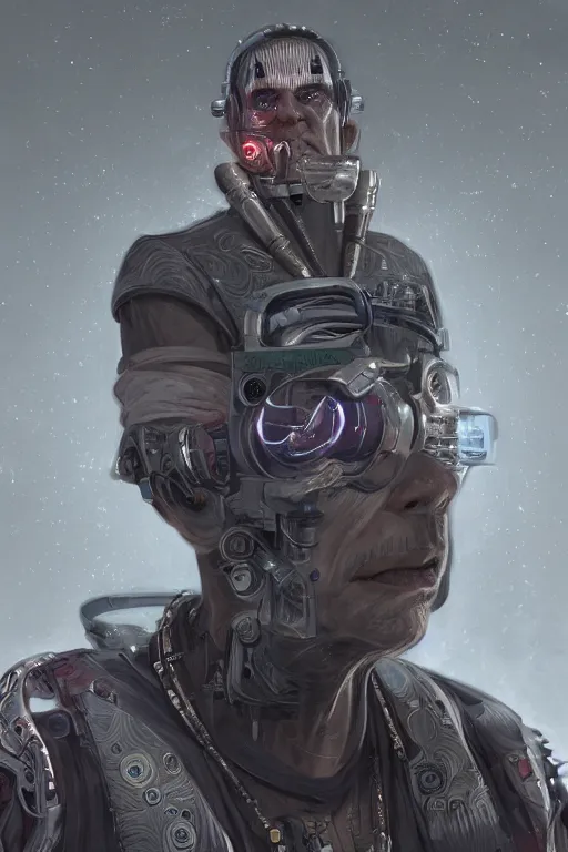 Prompt: Ultra realistic illustration of an old man cyborg, cyberpunk, sci-fi fantasy