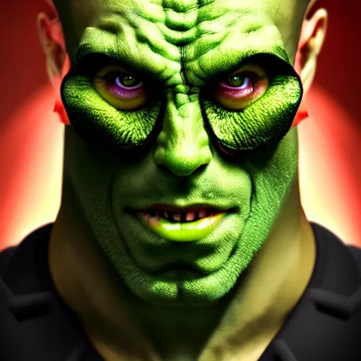 Image similar to vegan supervillain, UHD, hyperrealistic render, highly detailed, 4k, artstation