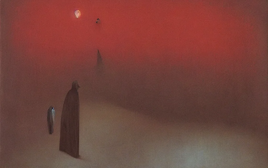 Prompt: high quality high definition colorized movie still from The Cabinet of Doctor Caligari: a lonely ghost walking alone at night in the woods, high quality oil painting by zdzisław beksiński, iridescent color palette