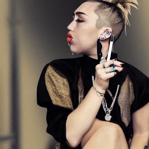 Prompt: Miley Cyrus smoking a joint, 8k, realistic, extreme details, detailed, sharp