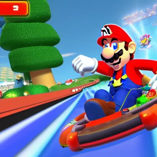 Image similar to screenshot of mario kart with eminem