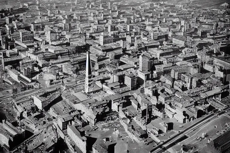 Image similar to bird's eye view photograph of a Soviet city