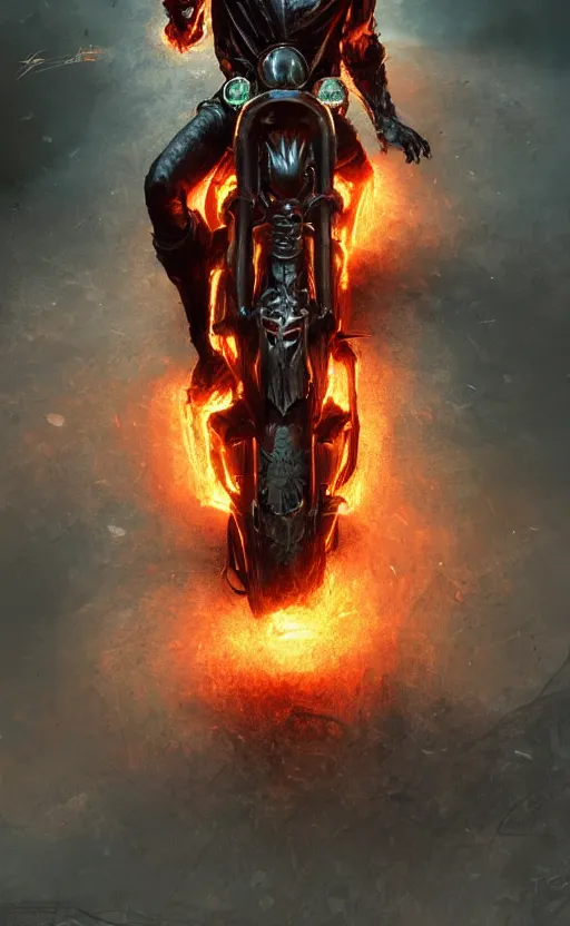 Image similar to dead as ghost rider, dynamic lighting, photorealistic fantasy concept art, trending on art station, stunning visuals, terrifying, creative, cinematic