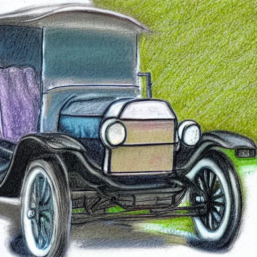 Prompt: a pastel sketch of a ford model t