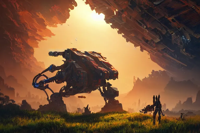 Image similar to scorcher machine mecanical creature robot of horizon forbidden west horizon zero dawn radiating a glowing aura global illumination ray tracing hdr fanart arstation by ian pesty and alena aenami artworks in 4 k