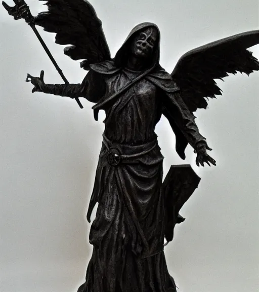 Image similar to mystical black death angel statue, film photo, grainy, high detail, high resolution