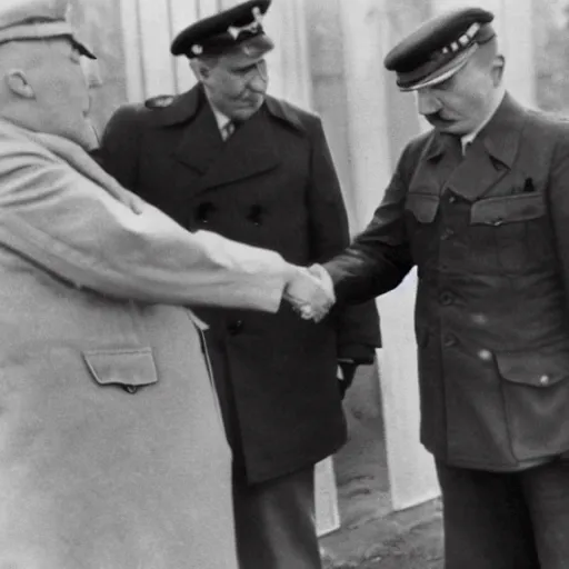 Image similar to donald trump and adolf hitler shaking hands, photography, hyper realism, germany, ww2, 8k,