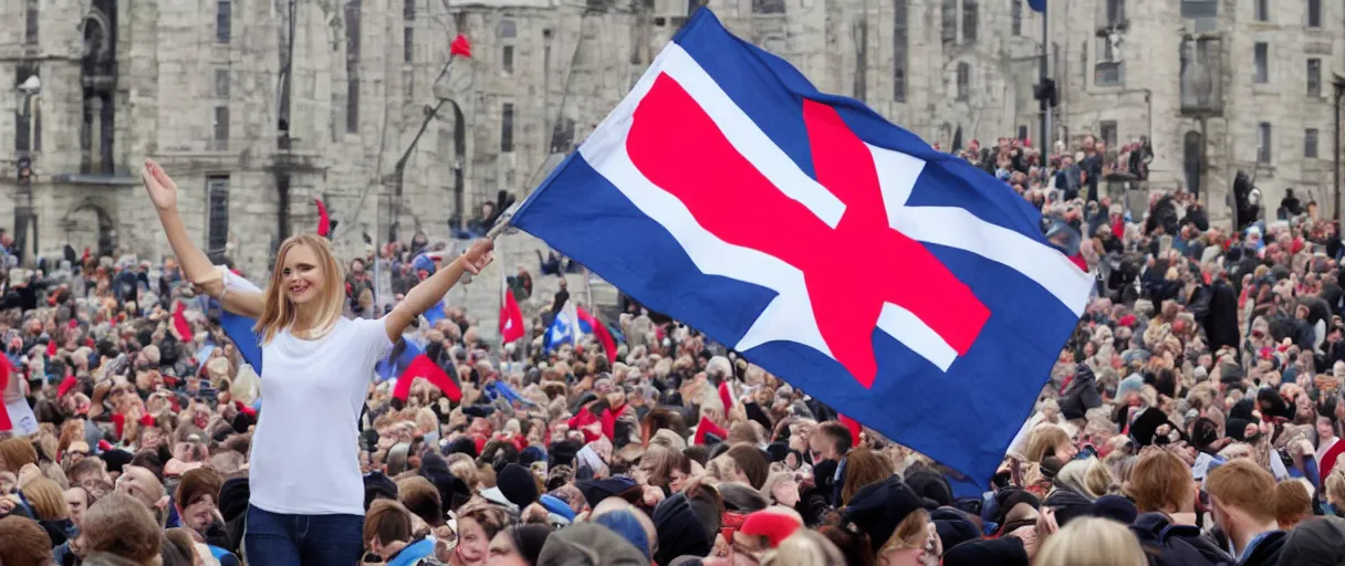 Prompt: cute character waving a danish flag