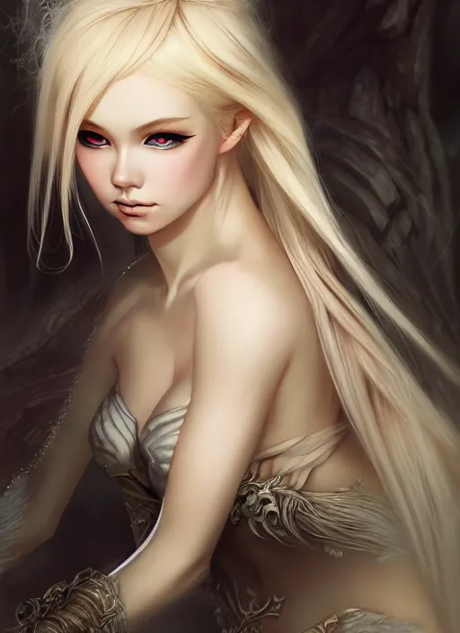 Image similar to blonde fairy venizian era, dark fantasy, extremely detailed, sharp focus, portrait, smooth, digital illustration, by rossdraws, frank franzzeta, sakimichan