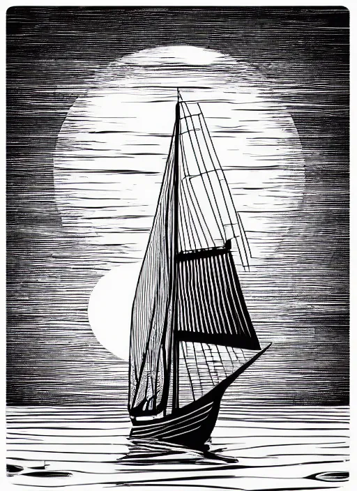 Image similar to photo realistic galleon sailing into sunset, art by james o barr, steel engraving, black and white, vector, vector art