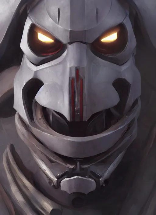 Prompt: General Grievous, face close up, elegant, digital painting, concept art, smooth, sharp focus, illustration, from StarCraft by Ruan Jia and Mandy Jurgens and Artgerm and William-Adolphe Bouguerea