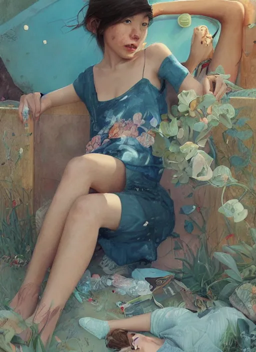 Image similar to beautiful painting of summer chill day, by Kenne Gregoire, James Jean, Tran Nguyen, WLOP, Jakub Rebelka. trending on Artstation, 8k, masterpiece, chill summer, graffiti paint, fine detail, full of color, intricate detail, golden ratio illustration