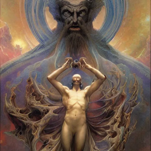 Image similar to random number infinity God celestial manifold by wayne barlowe, gustav moreau, goward,  Gaston Bussiere and roberto ferri