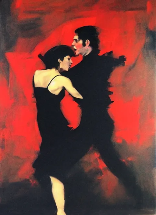Image similar to tango dancerin in red and black dress, painting by phil hale, fransico goya,'action lines '!!!, graphic style, visible brushstrokes, motion blur, blurry, sensual, visible paint texture, crisp hd image