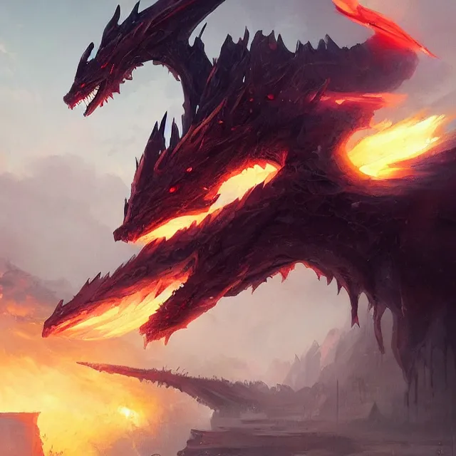Image similar to a painting of a solar dragon by greg rutkowski, dark fantasy art, high detail, trending on artstation