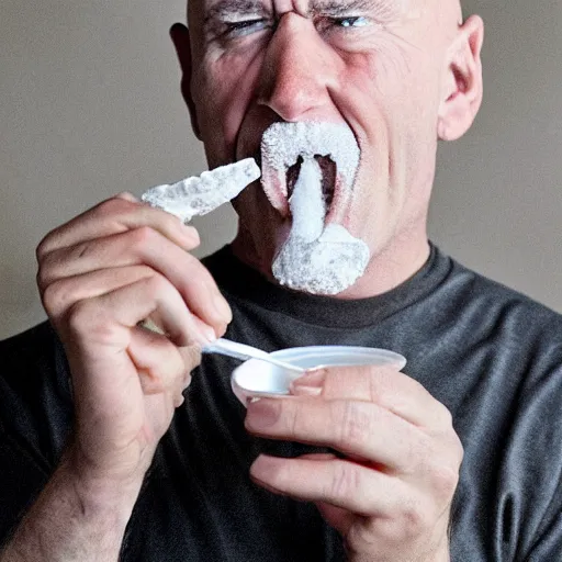 Prompt: old bald guy angrily eating ice cream