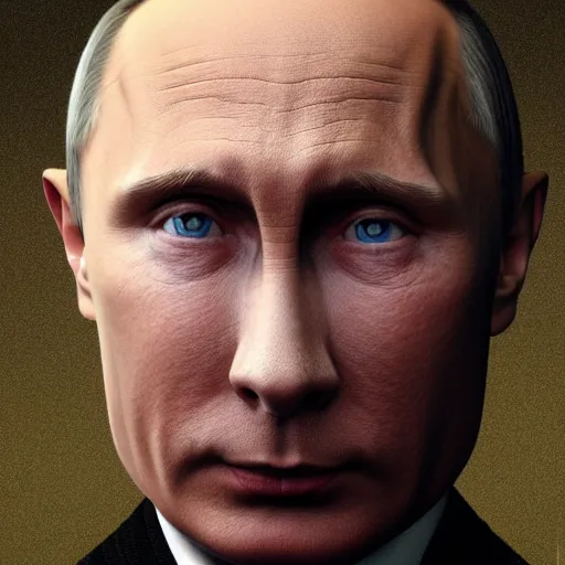 Image similar to portrait of vladimir putin who became an ugly retarded lovecraftian monstrosity, photo - realistic, color image, 2 k, highly detailed