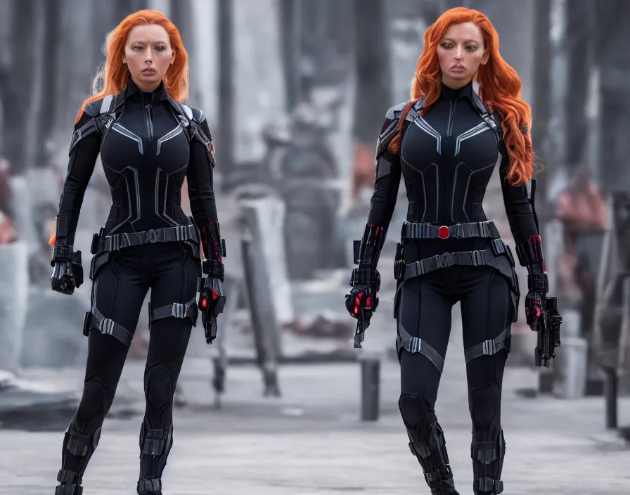 Prompt: movie still of lindsey pelas as black widow, directed by russo brothers, 4 k hd, oscar winning, high detail