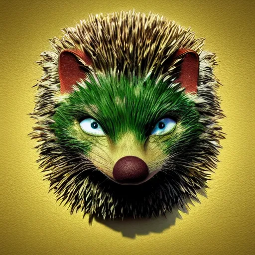 Prompt: behance hd, 3 d head of green hedgehog, cgsociety, symmetrical logo, a digital painting by marvel, cgsociety, pop surrealism