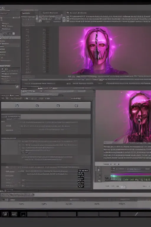 Prompt: GUI for a program that shows you what you would look like possessed, cyberpunk, horror, esoteric, cryptic
