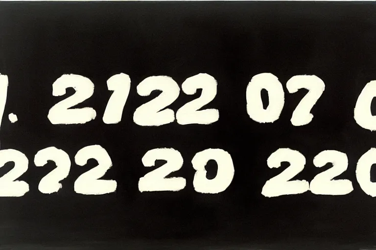 Image similar to a painting of a date AUG.9.2022, by On Kawara, Futura font in white oil paint on black background, Highly Detailed