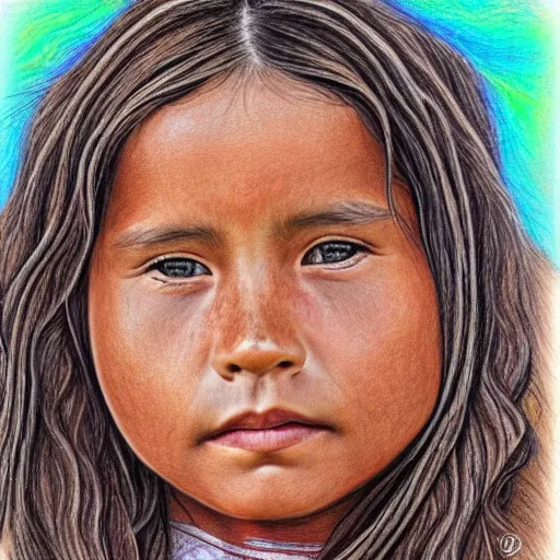 Image similar to a beautiful first nation girl, ultra detailed colored pencil drawing in style bellerose and desjarlais,