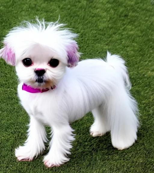 Image similar to small white shihtzu maltese mix dog in the style of the rugrats