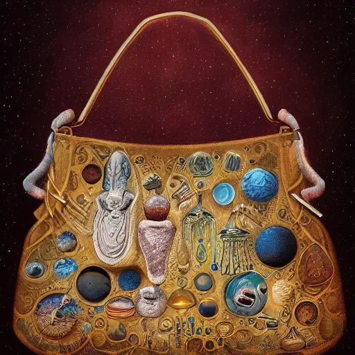 Image similar to universe inside ampoules and alambics in a surreal ancient doctor's bag, intricated detailed, soft painting, depth of field, trending on artstation