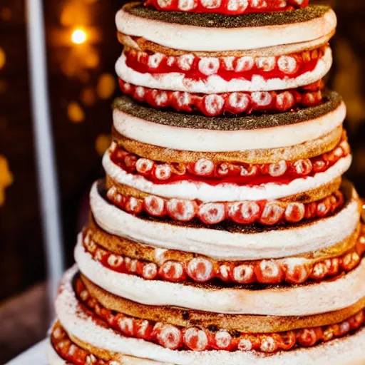 Prompt: multilayer pizza wedding cake, 4 k food photography