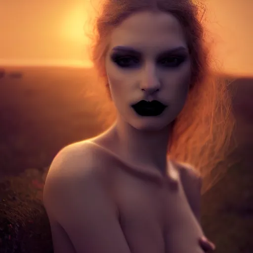 Image similar to photographic portrait of a stunningly beautiful gothic female in soft dreamy light at sunset, contemporary fashion shoot, by edward robert hughes, annie leibovitz and steve mccurry, david lazar, jimmy nelsson, breathtaking, 8 k resolution, extremely detailed, beautiful, establishing shot, artistic, hyperrealistic, beautiful face, octane render