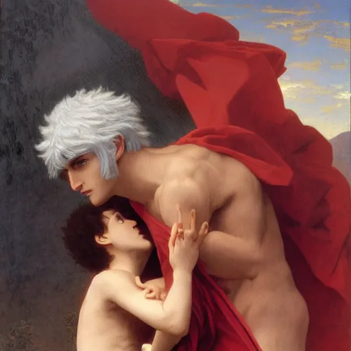 Image similar to Dante and Virgil by William Bouguereau but with guts and griffith from berserk, high quality, 4k