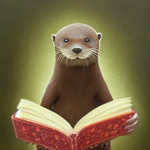 Image similar to an otter abbot reading his book, fantasy concept art by nicoletta ceccoli, mark ryden, lostfish, max fleischer